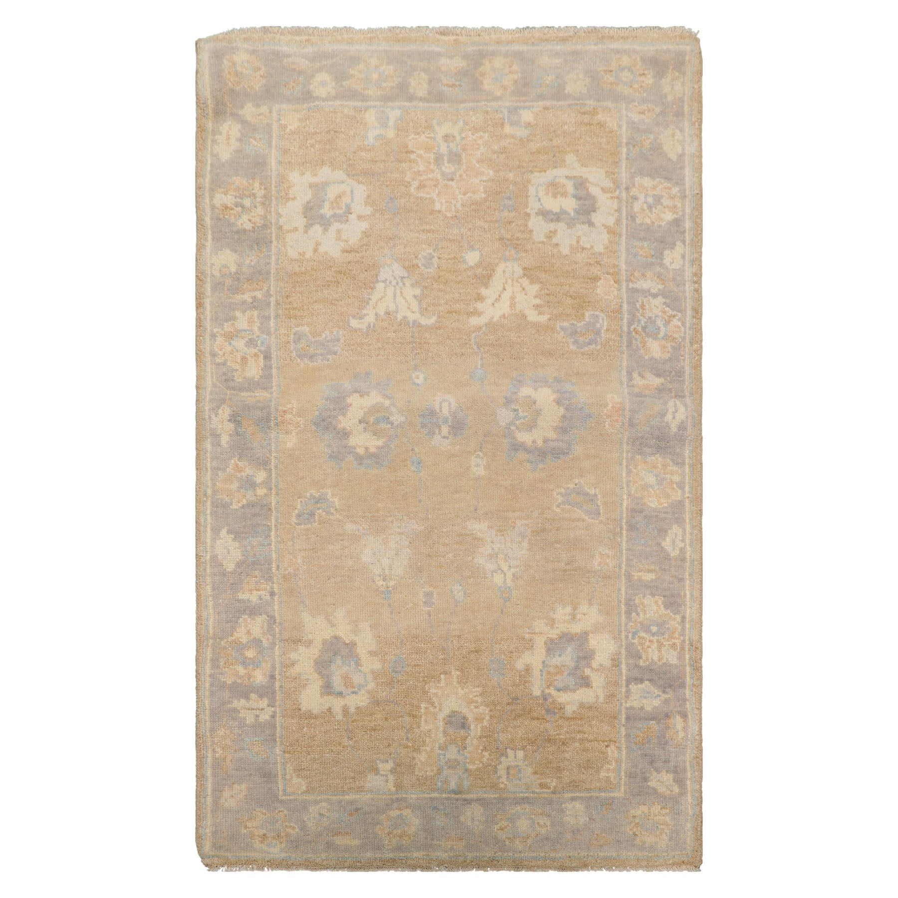 3x5 Tan, Lavender, Ivory Color Hand Knotted Afghan Oushak Wool Transitional Oriental Rug