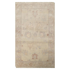 3x5 Ivory, Taupe, Rust Color Hand Knotted Afghan Oushak Wool Transitional Oriental Rug