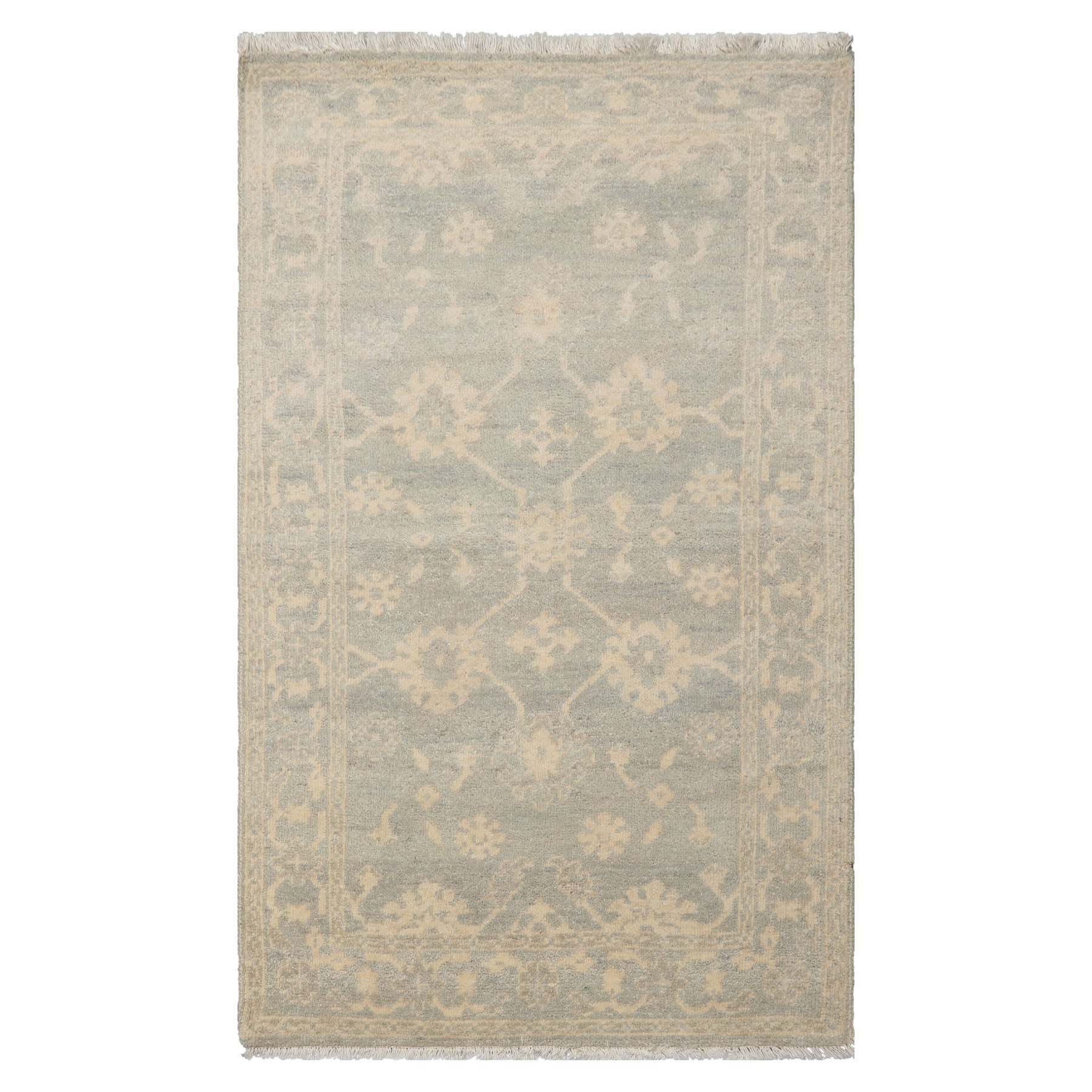 3x5 Ivory, Celadon, Color Hand Knotted Afghan Oushak Wool Transitional Oriental Rug