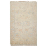 3x5 Ivory, Tan, Blue Color Hand Knotted Afghan Oushak Wool Transitional Oriental Rug