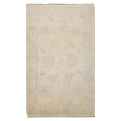 3x5 Ivory, Tan, Blue Color Hand Knotted Afghan Oushak Wool Transitional Oriental Rug