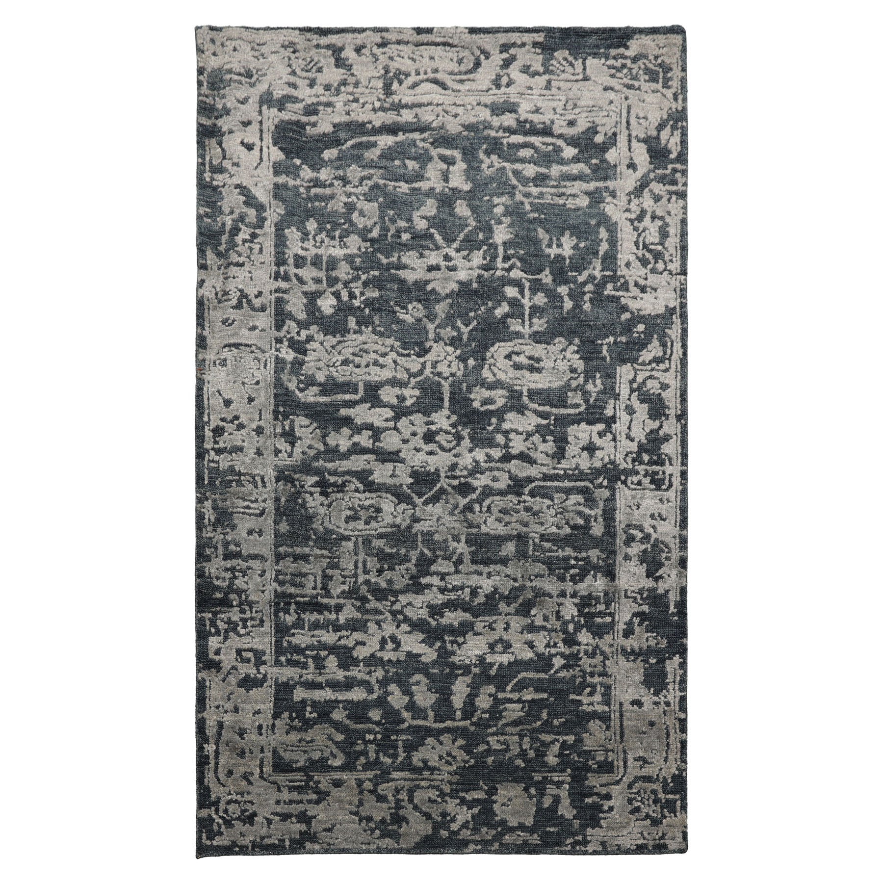 3x5 Blue, Slate, Gray Color Hand Knotted Tibetan Wool and Silk Contemporary Oriental Rug