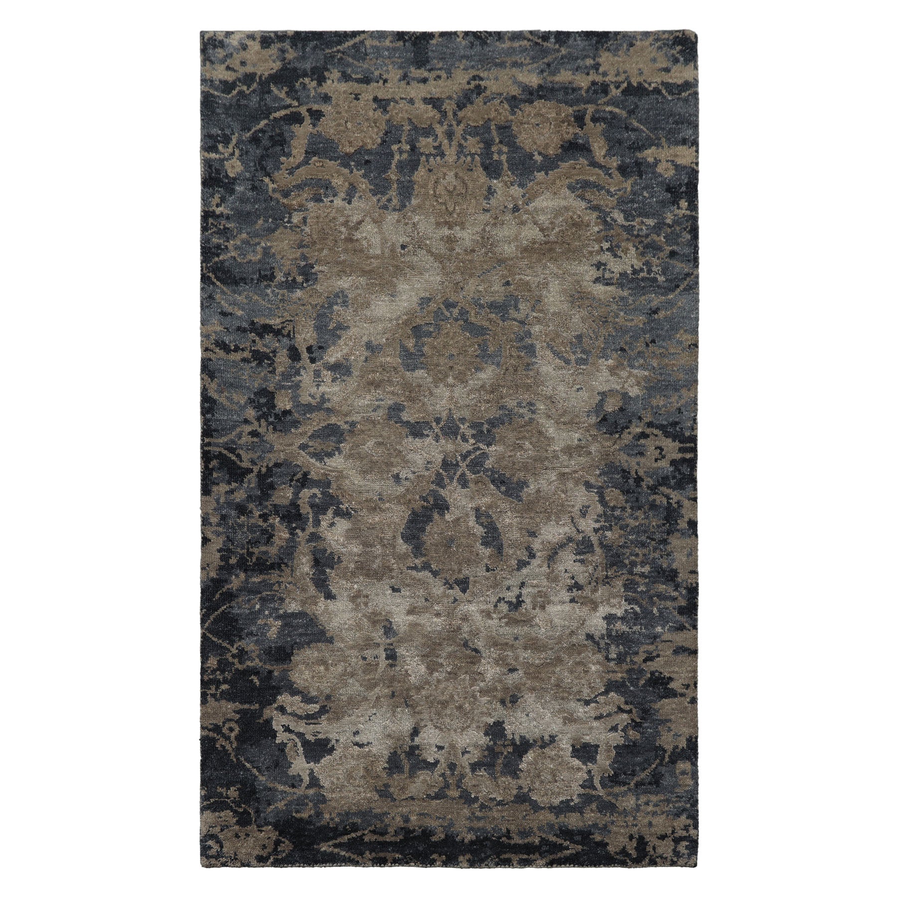 3x5 Gray, Blue, Beige Color Hand Knotted Tibetan Wool and Silk Modern Oriental Rug