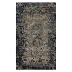 3x5 Gray, Blue, Beige Color Hand Knotted Tibetan Wool and Silk Modern Oriental Rug