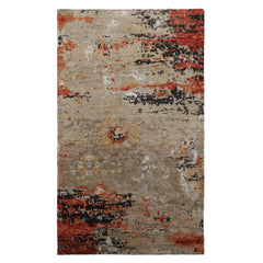 3x5 Gray, Rust, Moss Color Hand Knotted Tibetan Wool and Silk Modern Oriental Rug
