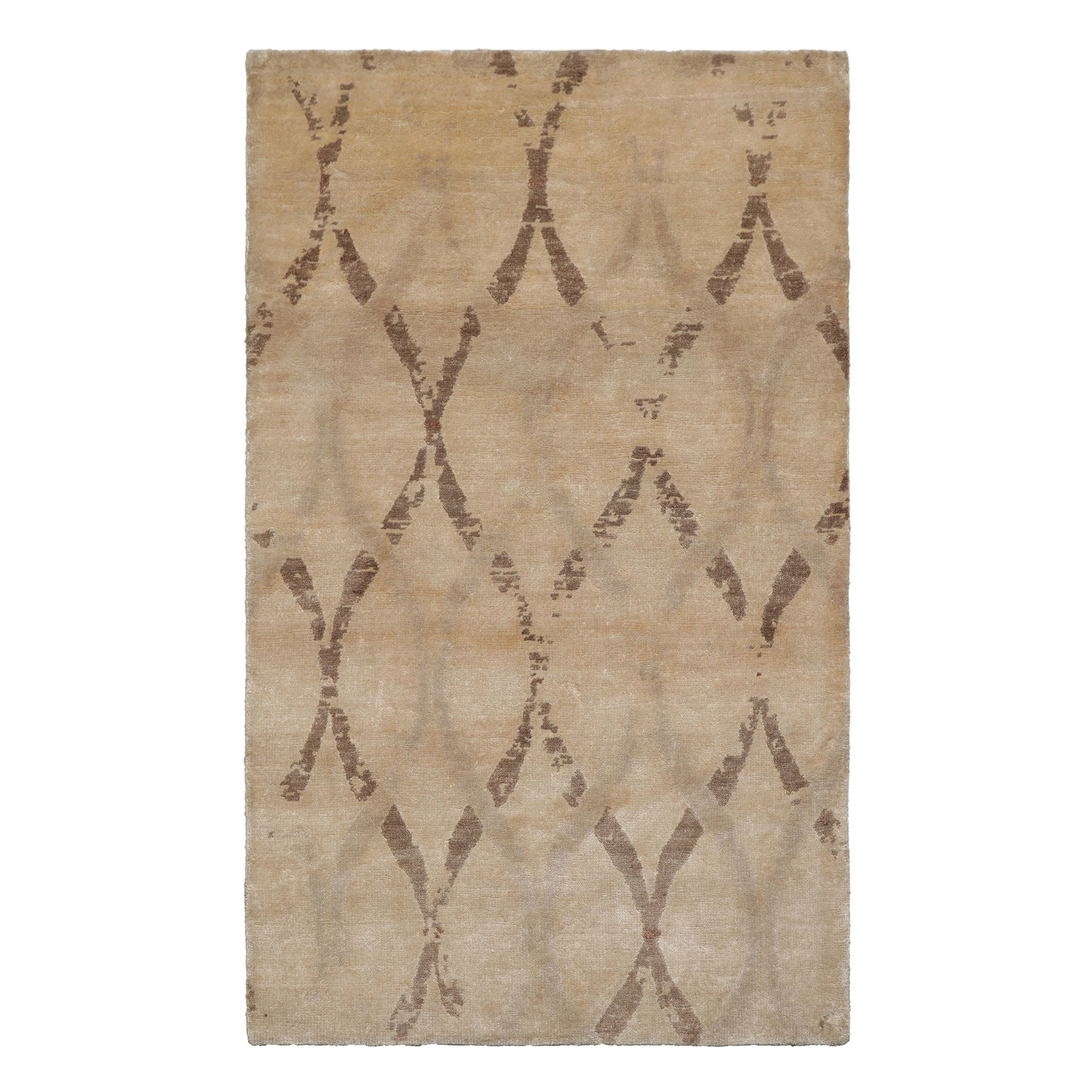 3x5 Tan, Brown, Beige Color Hand Knotted Tibetan Bamboo Silk Modern Oriental Rug