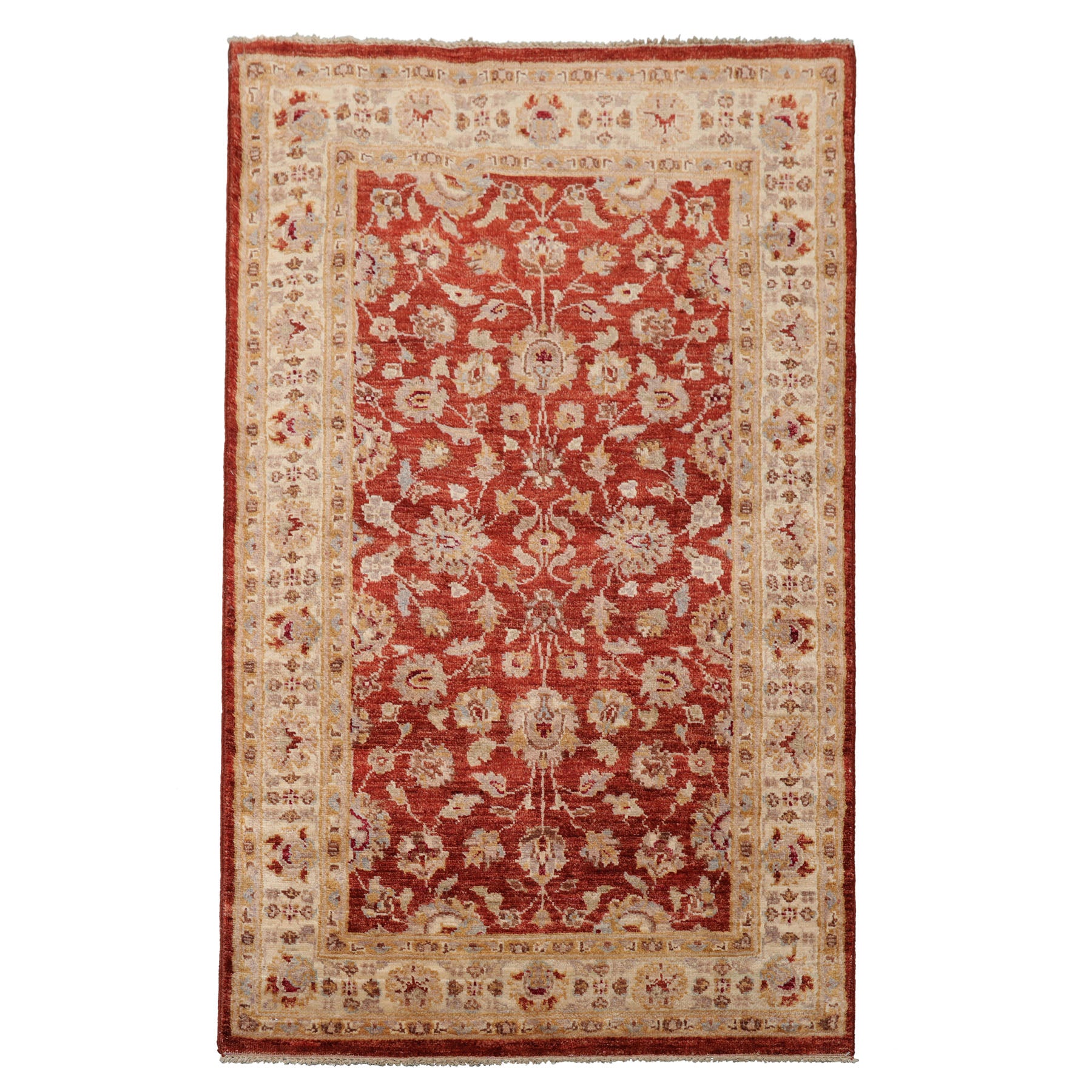 3x5 Rust, Ivory, Beige Color Hand Knotted Peshawar Wool Traditional Oriental Rug