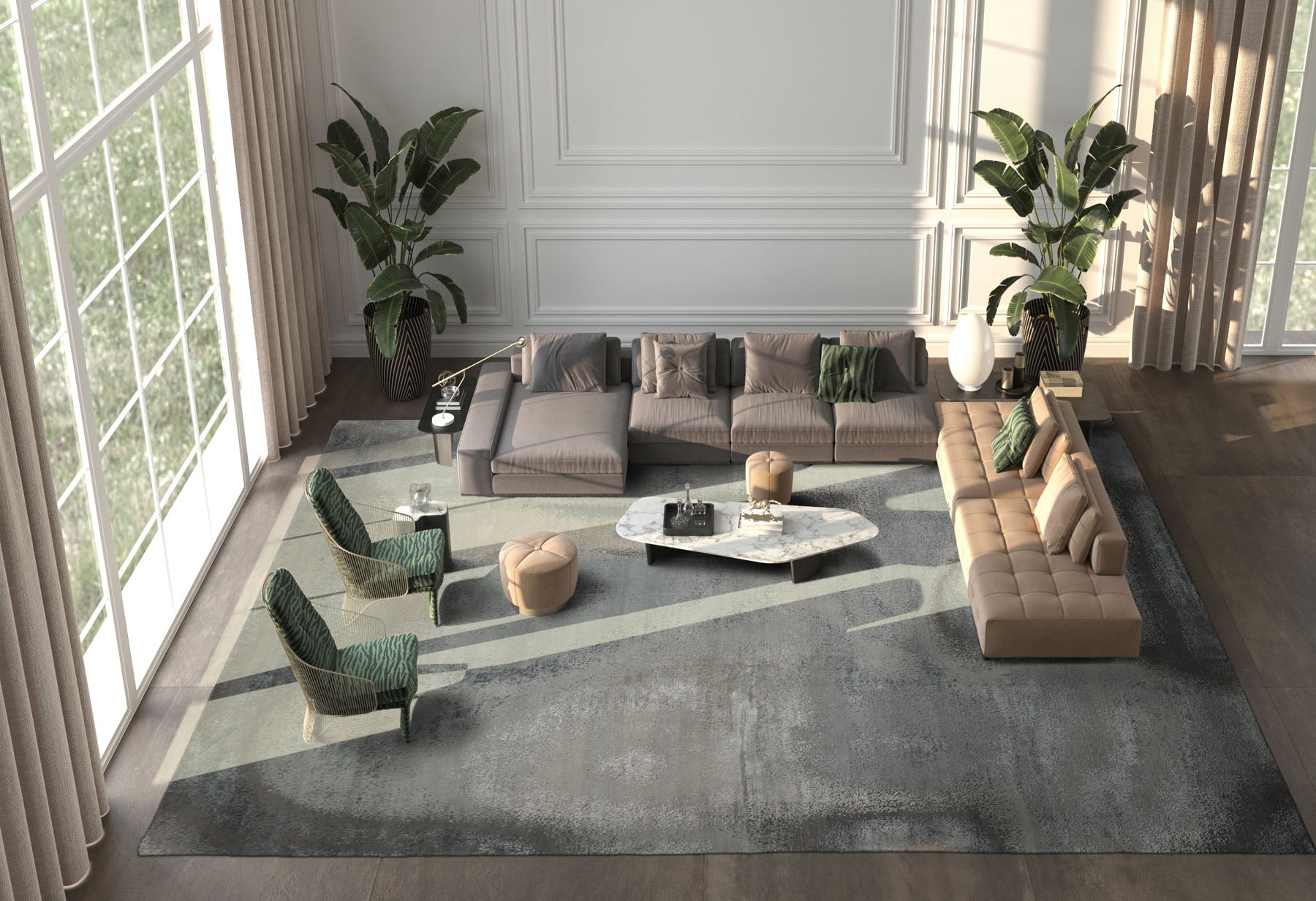 10x14 Gray, Beige, Celadon Color Hand Knotted Sherpa Wool and Silk Modern Oriental Rug
