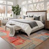 6x9 Beige, Coral, Blue Color Hand Knotted Sherpa Wool and Silk Modern Oriental Rug