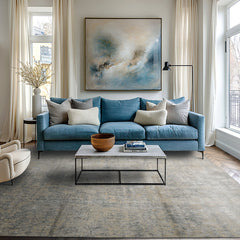 8x10 Gray, Beige, Slate Color Hand Loomed Sherpa Wool and Silk Modern Oriental Rug