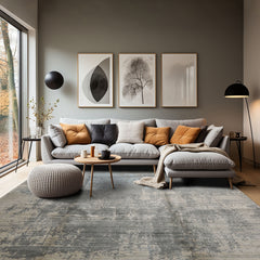 8x10 Beige, Gray, Aqua Color Hand Loomed Sherpa Wool and Bamboo Silk Modern Oriental Rug