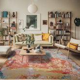 9x12 Teracotta, Peach, Aqua Color Hand Knotted Sherpa Wool and Silk Modern Oriental Rug