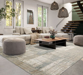 8x10 Beige, Slate, Ivory Color Hand Loomed Sherpa Wool and Silk Modern Oriental Rug