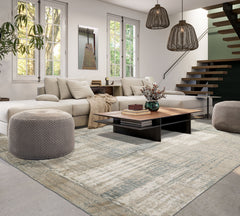 8x10 Beige, Slate, Ivory Color Hand Loomed Sherpa Wool and Silk Modern Oriental Rug