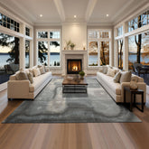 8x10 Gray, Ivory, Slate Color Hand Knotted Sherpa Wool and Silk Modern Oriental Rug