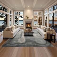 8x10 Gray, Ivory, Slate Color Hand Knotted Sherpa Wool and Silk Modern Oriental Rug