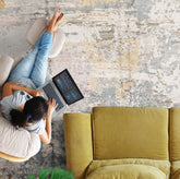 8x10 Gray, Ivory, Slate Color Hand Knotted Sherpa Wool and Silk Modern Oriental Rug