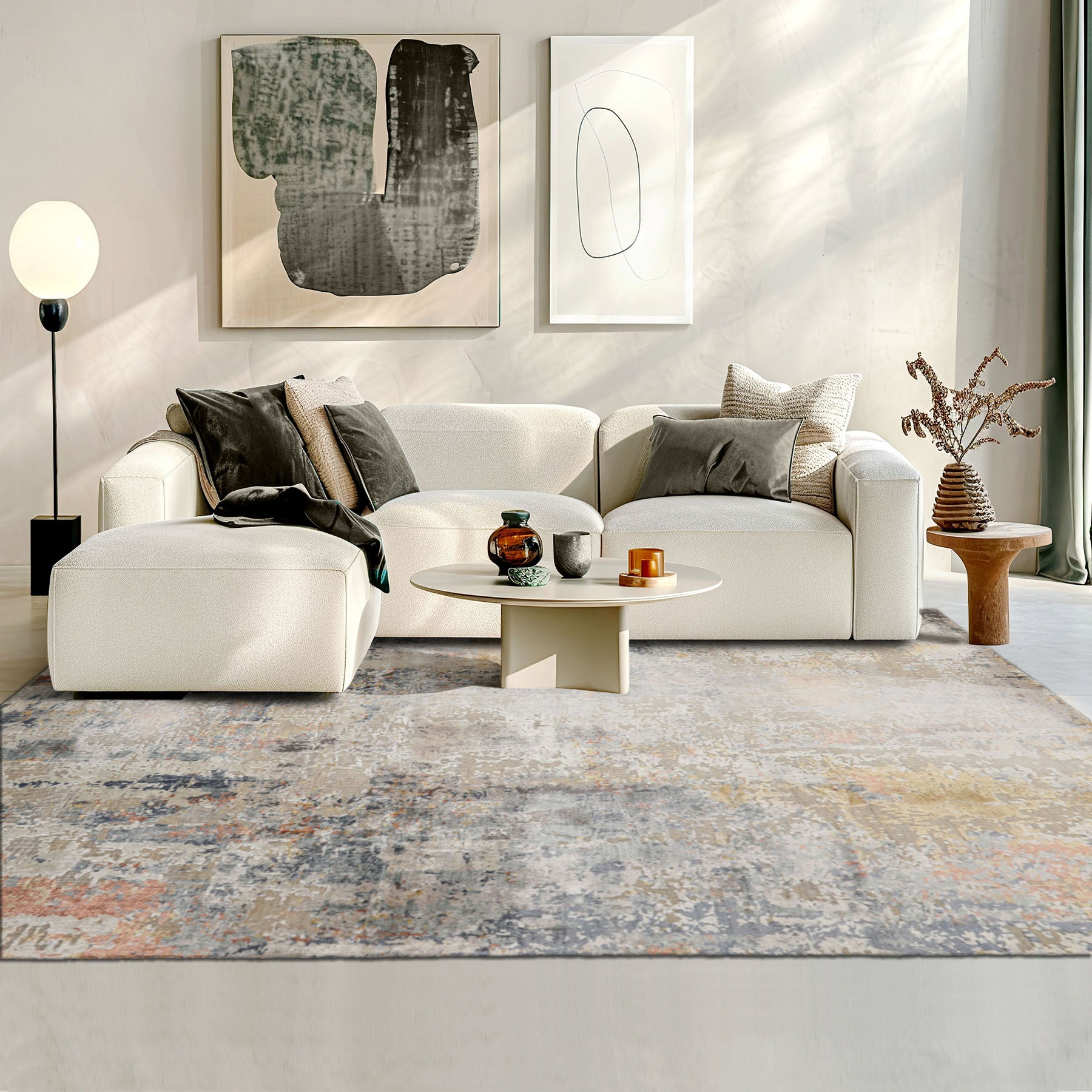 8x10 Beige, Gray, Slate Color Hand Knotted Sherpa Wool and Silk Modern Oriental Rug