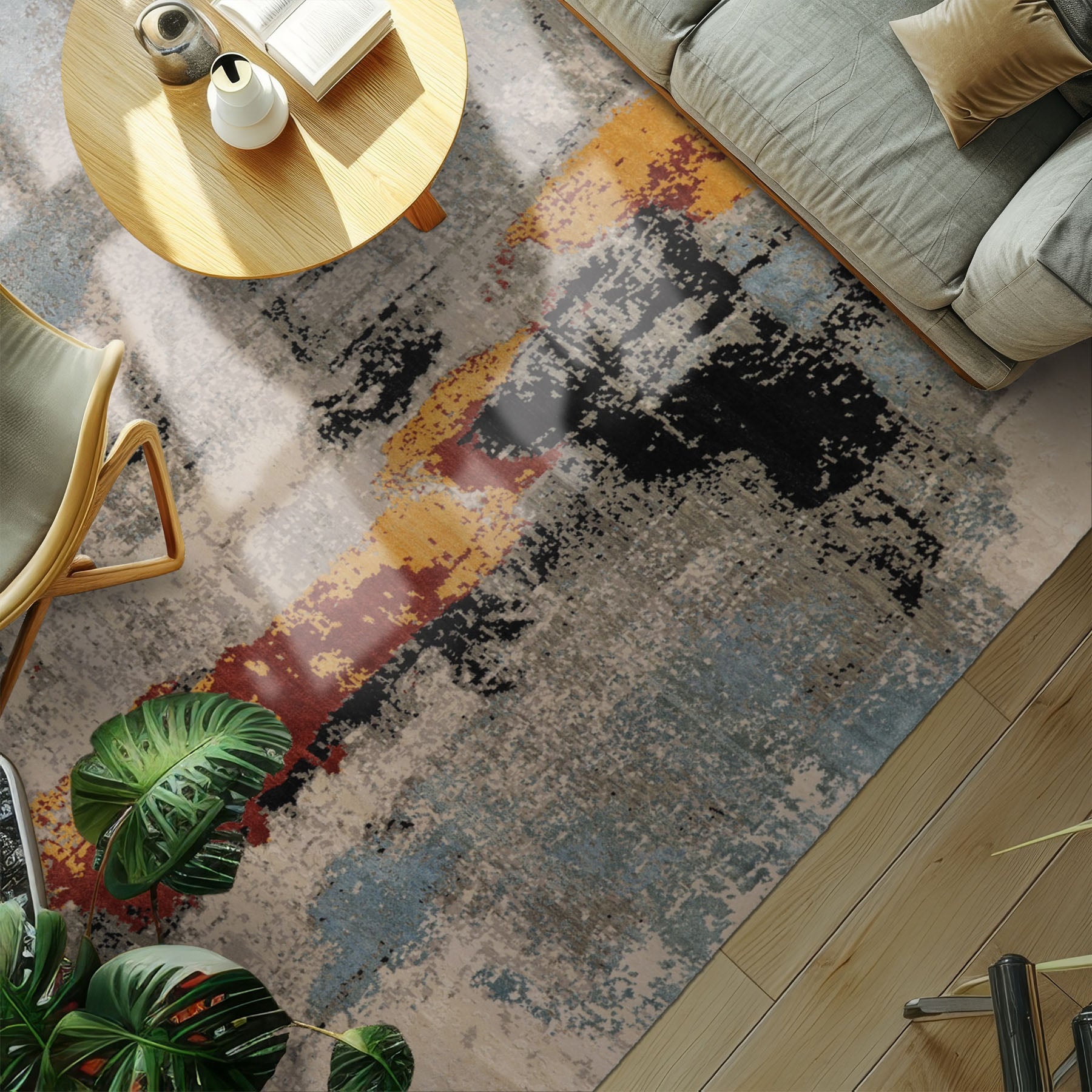 8x10 Beige, Gray, Celadon Color Hand Knotted Sherpa Wool and Silk Modern Oriental Rug