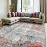 8x10 Ivory, Slate, Burnt Orange Color Hand Knotted Sherpa Wool and Silk Modern Oriental Rug