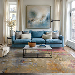 8x10 Beige, Mint, Ivory Color Hand Knotted Sherpa Wool and Silk Modern Oriental Rug