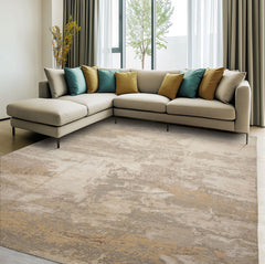 9x12 Beige, Tan, Gray Color Hand Knotted Sherpa Wool and Silk Modern Oriental Rug