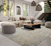 8x10 Ivory, Slate, Beige Color Hand Loomed Sherpa Wool and Silk Modern Oriental Rug