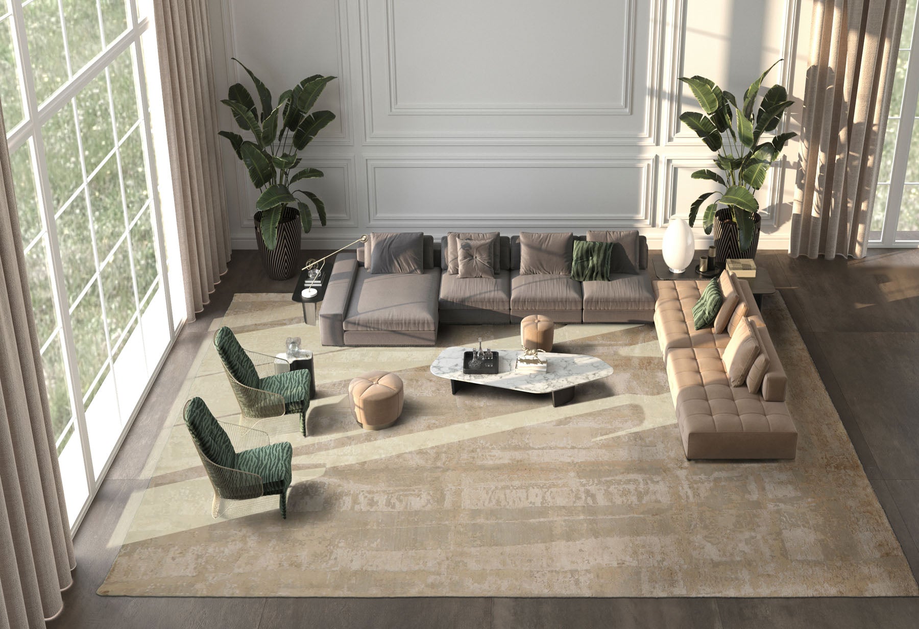 10x14 Beige, Gray, Tan Color Hand Knotted Sherpa Wool and Silk Modern Oriental Rug