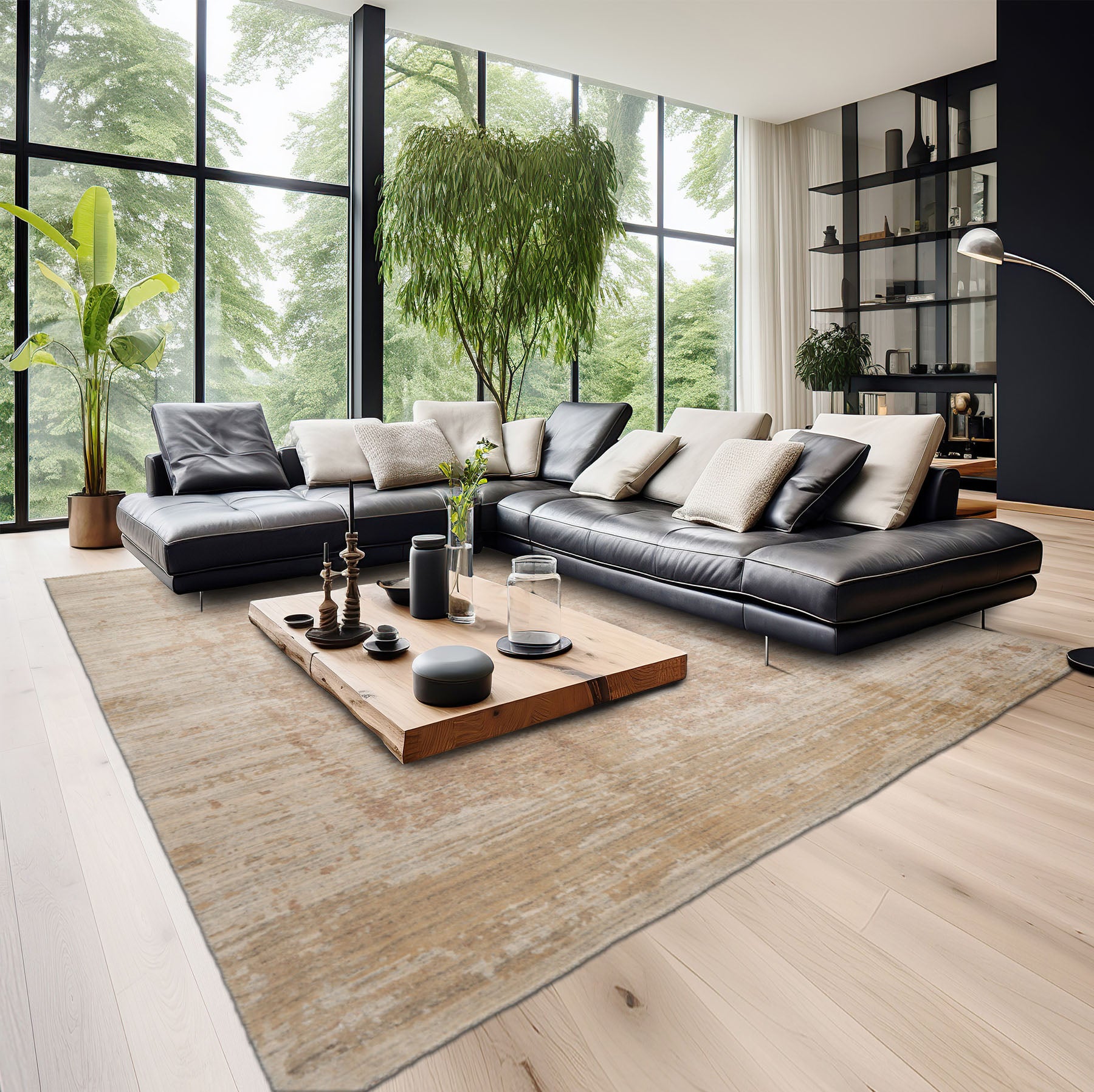 8x10 Beige, Peach, Gray Color Hand Loomed Sherpa Wool and Silk Modern Oriental Rug