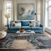 8x10 Beige, Blue, Blush Color Hand Knotted Sherpa Wool and Silk Modern Oriental Rug