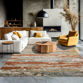 8x10 Beige, Aqua, Brown Color Hand Knotted Sherpa Wool and Silk Modern Oriental Rug