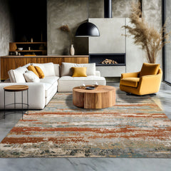 8x10 Beige, Aqua, Brown Color Hand Knotted Sherpa Wool and Silk Modern Oriental Rug