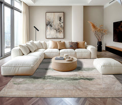 8x10 Taupe, Beige, Ivory Color Hand Knotted Sherpa Wool and Silk Modern Oriental Rug