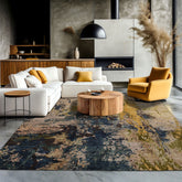 8x10 Beige, Blue, Gold Color Hand Knotted Sherpa Wool and Silk Modern Oriental Rug