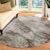 Round Ivory, Gray, Sea Form Color Hand Knotted Sherpa Wool and Silk Modern Oriental Rug