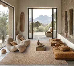 9x12 Tan, Beige, Gray Color Hand Knotted Embossed Look Wool and Silk Transitional Oriental Rug