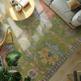 Multi Size Green Pink Navy Color Hand Knotted Turkish Oushak 100% Wool Traditional Oriental Rug