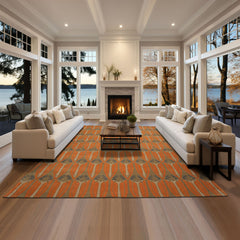 8x10 Orange, Moss, Beige Color Hand Tufted All-Over Wool Transitional Oriental Rug