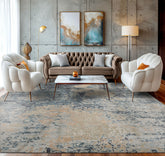 9x12 Gray, Blue, Beige Color Hand Knotted Sherpa Wool and Silk Modern Oriental Rug