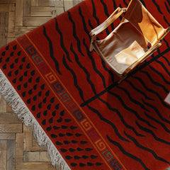 3x5 Burnt Orange, Charcoal, Gold Color Hand Knotted Animal Print Wool Art Deco Oriental Rug