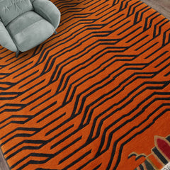 3x5 Orange, Charcoal, Multi Color Hand Knotted Animal Print Wool Art Deco Oriental Rug