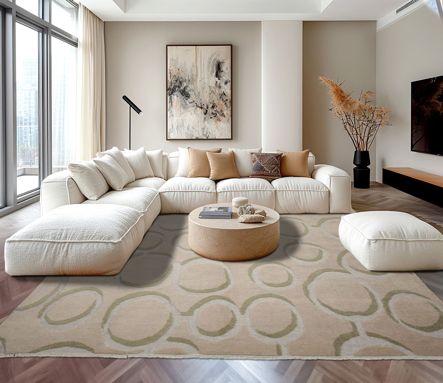 9x12 Gray, Beige, Sage Color Hand Knotted Sculpted Wool Modern Oriental Rug