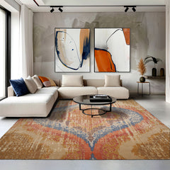 9x12 Beige, Gold, Tan Color Hand Knotted Abstract Wool and Silk Modern Oriental Rug