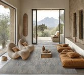 9x12 Gray, Blue, Ivory Color Hand Woven Flatweave Wool Modern Oriental Rug