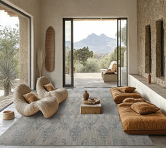 9x12 Gray, Blue, Ivory Color Hand Woven Flatweave Wool Modern Oriental Rug