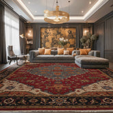 10x14 Rust, Charcoal, Blue Color Hand Knotted Flatweave Wool Traditional Oriental Rug