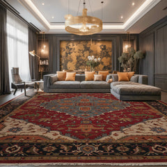 10x14 Rust, Charcoal, Blue Color Hand Knotted Flatweave Wool Traditional Oriental Rug