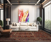 10x14 Red, Midnight Blue, Ivory Color Hand Knotted Pictorial Wool Traditional Oriental Rug