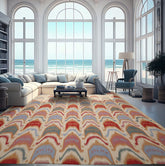 10x14 Ivory, Blue, Orange Color Hand Woven Flatweave Wool Contemporary Oriental Rug