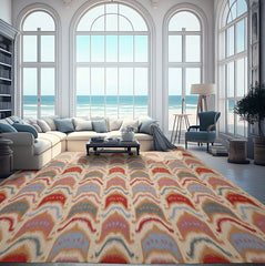 10x14 Ivory, Blue, Orange Color Hand Woven Flatweave Wool Contemporary Oriental Rug